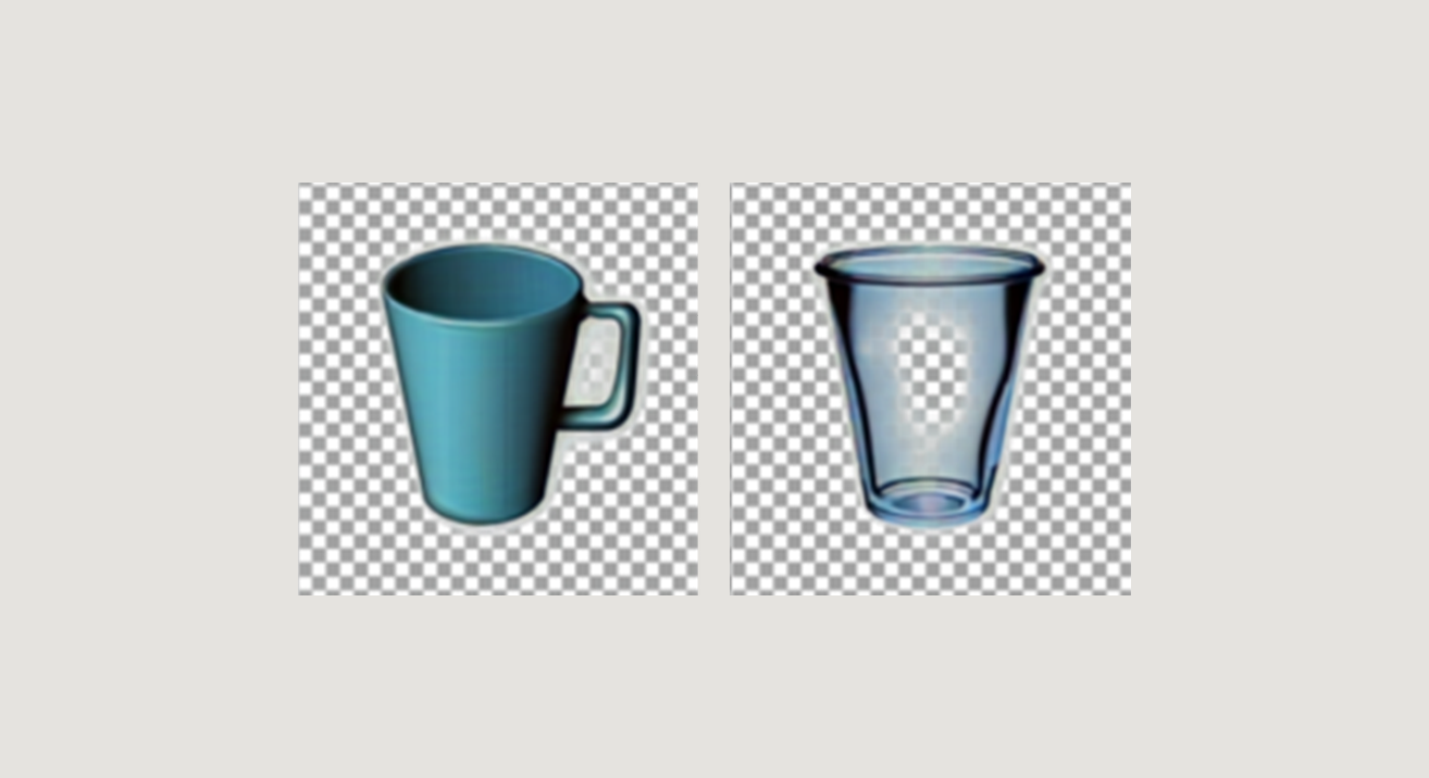 "Cup no background" vs "semi-transparent cup no background" for same seed
